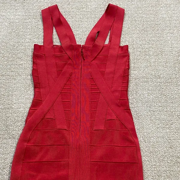 Herve Leger Crimson Strappy Bandage Mini Dress Size S 90% Rayón 9% Nylon - Image 16