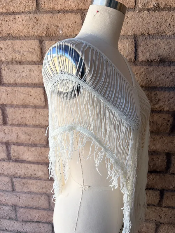 Amazon | White Knit Fringe Tassel Swim Coverup | L - Image 5