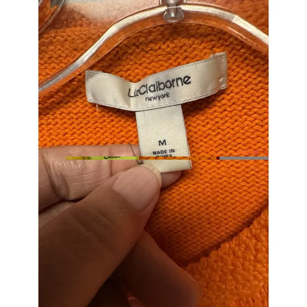 Vintage Liz Claiborne Vibrant Orange Cable Knit Button Front 90s Y2K SZ M Retro - Image 5