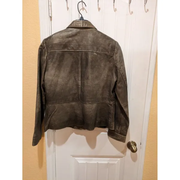 Alfani Leather “Distressed” Bronze Jacket Biker Moto Size L Zippers Fla… - Image 5