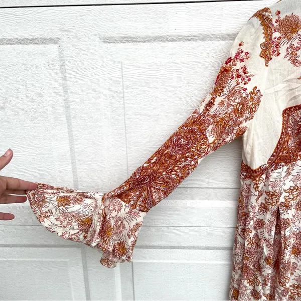 Free People Womens Dress Tunic Lady Luck Liberty Floral Tie Neck Medium - Image 7