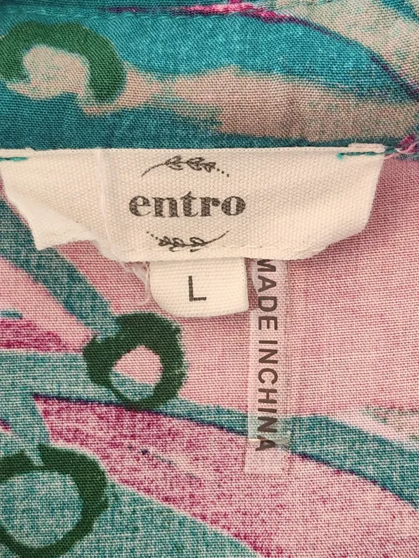 Entro Pink and Teal Green Tropical Print Puffy Sleeve Blouse Size Large - Image 5