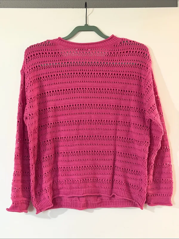Staccato Openwork Crewneck Sweater in Fuchsia Pink - Image 5