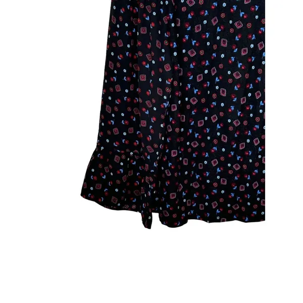 LOFT Women's Top Floral Knit Long Bell Sleeve Pleated Round Neck‎ Blouse Small - Image 10