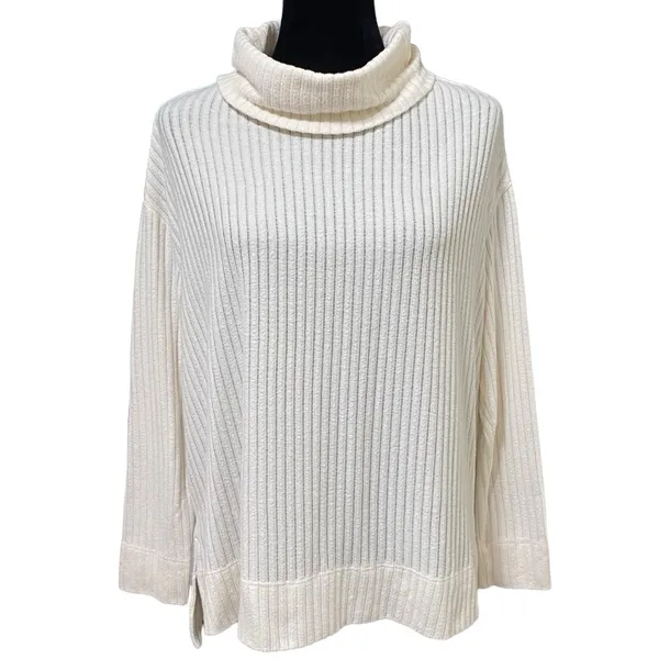 Maeve Anthropologie Vanna Sweater Size Small Cream Ribbed Cowl Neck Cozy Knit - Image 2