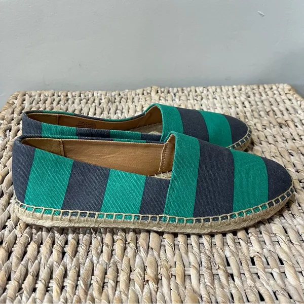 J. Crew Striped Canvas Slip-On Flat Espadrilles‎ Navy Kelly Green AW595 7 NIB - Image 4