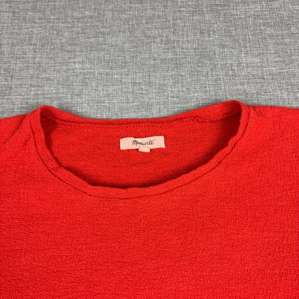 Madewell T-Shirt Womens Small Red Crew Neck Short Sleeve Textured Side Tie Top - Image 3