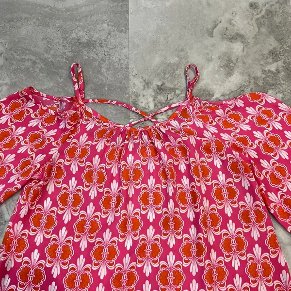 Charming Charlie Pink Orange & White Floral Print Off‎ the Shoulder Y2K M - Image 3