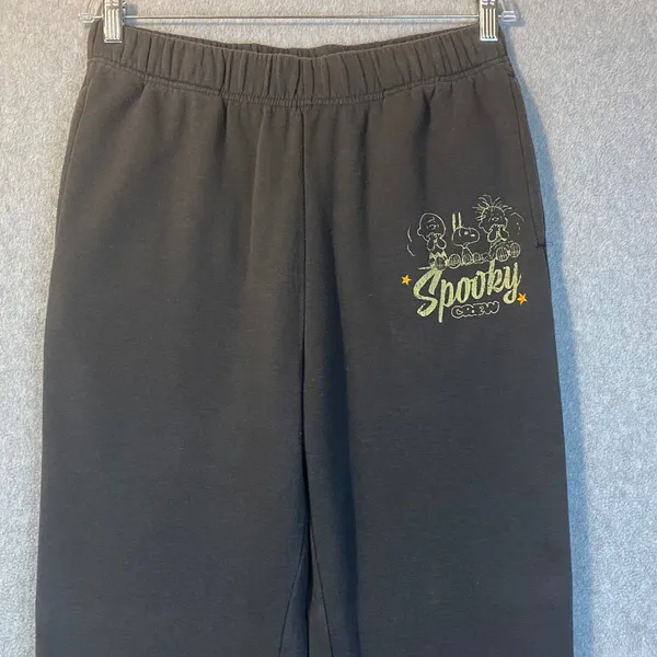 Peanuts Flare Sweatpants Womens L Grey Spooky Crew‎ Snoopy Halloween Cozy Jogger - Image 3
