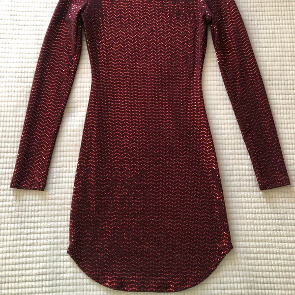 B Darlin Burgundy Sequin Long Sleeve Dress - Image 6
