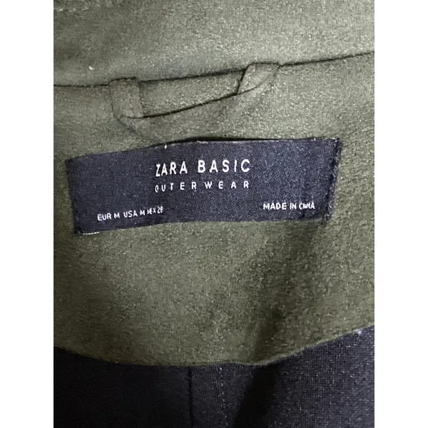 Zara Women's Green Faux Suede Belted Full Zip Crop Moto Biker Coat Jacket Size M - Image 5