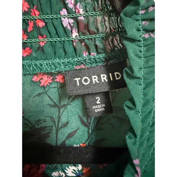 Torrid Green Floral Georgette Smocked Mock Neck Blouse Size 2‎ 2X 18/20 - Image 7