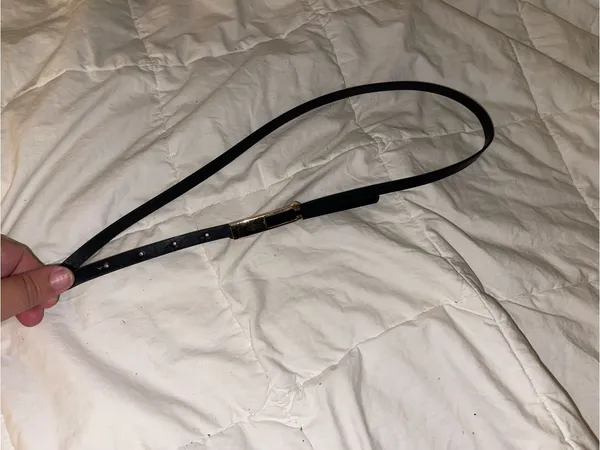 Black Skinny Belt with Gold Rectangular Buckle - Image 5