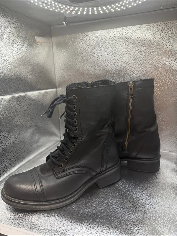 Steve Madden Women’s Black Lace-Up Leather Combat Boots - Image 3