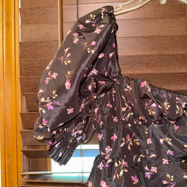 NWT $158 Anthropologie x Maeve Black Floral Puff-Sleeve Mini Dress w/ Pockets XS - Image 12