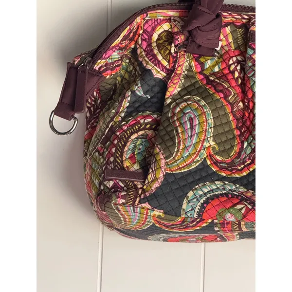 Vera Bradley Mesa Red Gathered Satchel Paisley Quilted Cotton Bag - Image 4