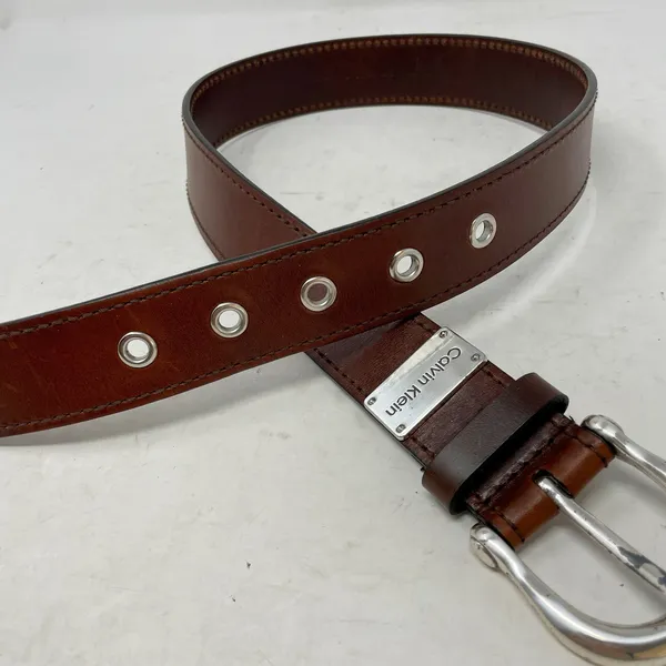 Calvin Klein Vintage Y2K Brown Leather Belt Size Small - Image 7