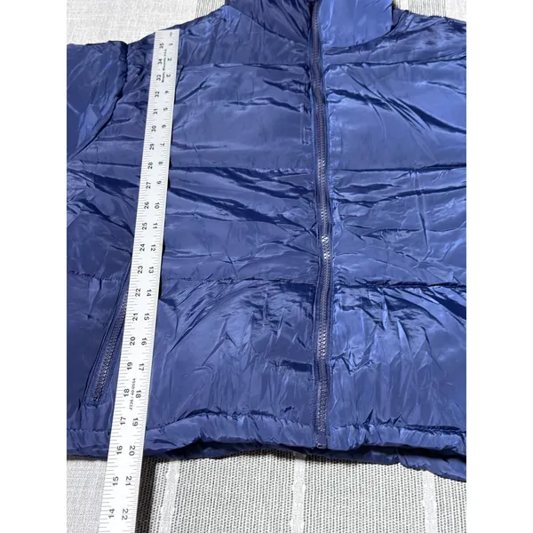 Navy Blue Puffer Jacket Women Zip Up Quilted Mock‎ Neck Coat xl - Image 2