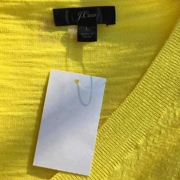 J. Crew Slub Knit V-Neck Long Sleeve Sweater Top L Neon Yellow Bright Blouse - Image 7