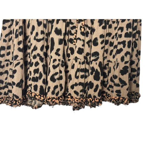 Umgee Animal Print Smocked Waistband Tiered Mini Skirt M Tan‎ Black Leopard - Image 5