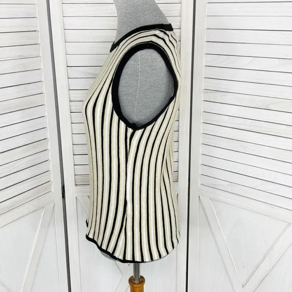 New York & Co Striped Ribbed Knit Sleeveless Sweater Tank Top Tan‎ Black Large - Image 2