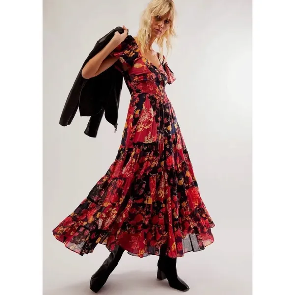 Free People Bohemian Floral Patchwork Sundrenched Maxi Dress Large - Image 15