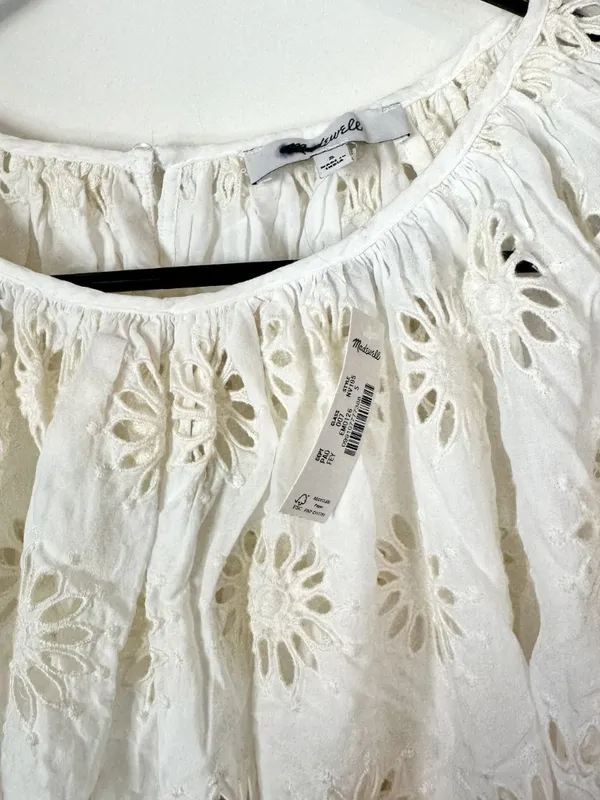 NWT Madewell Embroidered Shirred Puff-Sleeve Top - Size: Small - Image 5