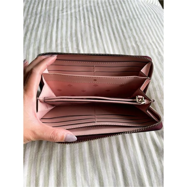 Kate Spade Cameron Large Zip Around Wallet Rose Smoke Wine Colorblock Accordion - Image 6