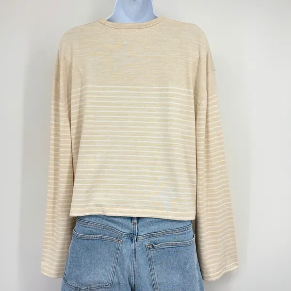 rag & bone Striped Long Sleeve Top Womens LG Beige White Bell Sleeve Jersey‎ - Image 5