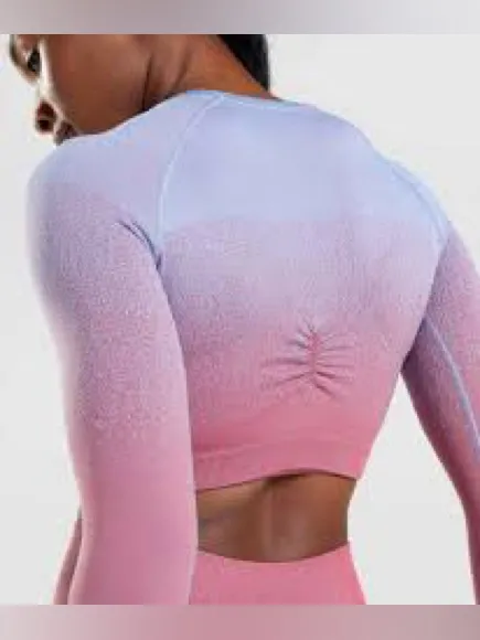 Gymshark Women's Adapt Ombre Seamless Long Sleeve Crop Top Blue/Purple Size M - Image 2