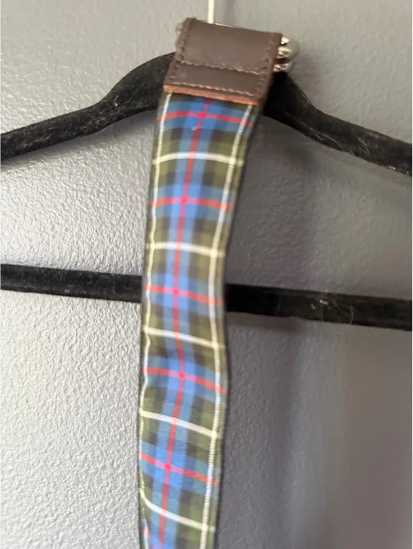 Plaid Patterned Belt with Brown Faux Leather Accents - Image 2