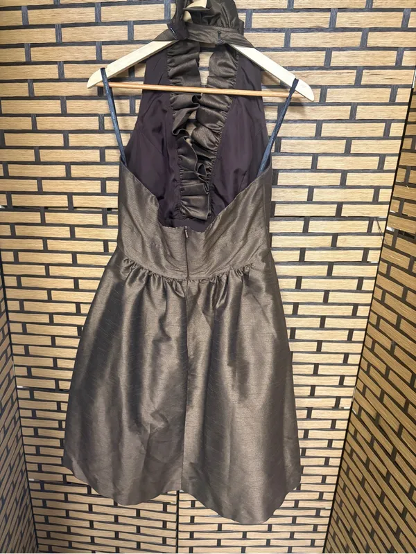 Alfred sung brown ruffle halter dress size 8 - Image 2