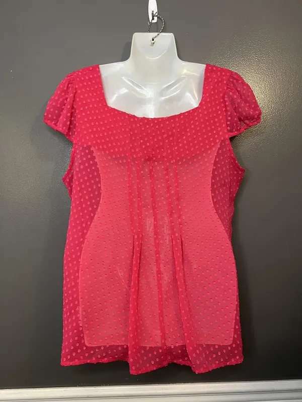 Worthington Shirt Womens XL Pink Flutter Sleeve Swiss Dot Square Neck Blouse - Image 5