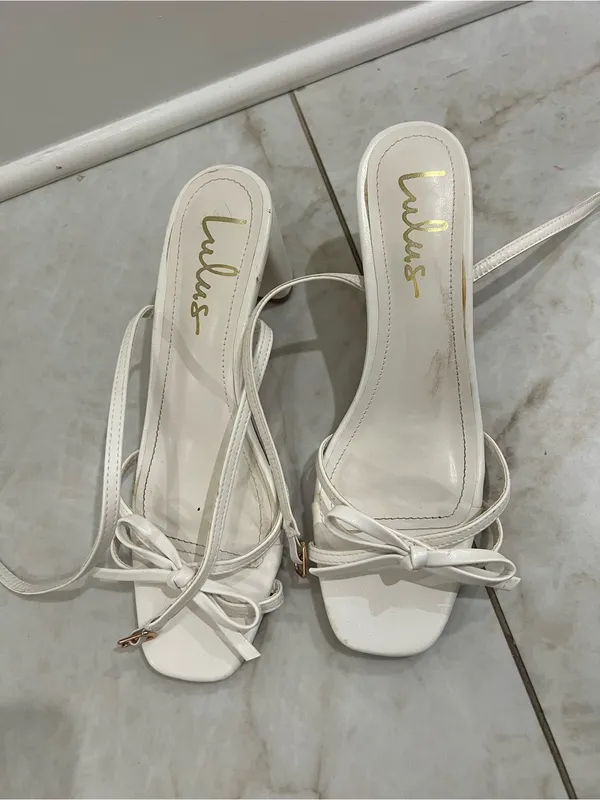Lulus Rezzy White Bow Ankle Strap High Heel Sandals Size 8 US - Image 3