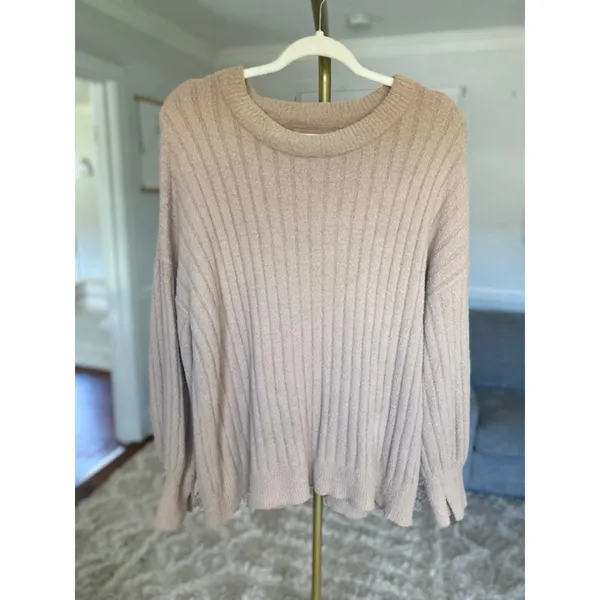 Aerie Buttery Soft‎ Knit Pullover Ribbed Oversized Cozy Sweater Taupe Neutral XS - Image 2