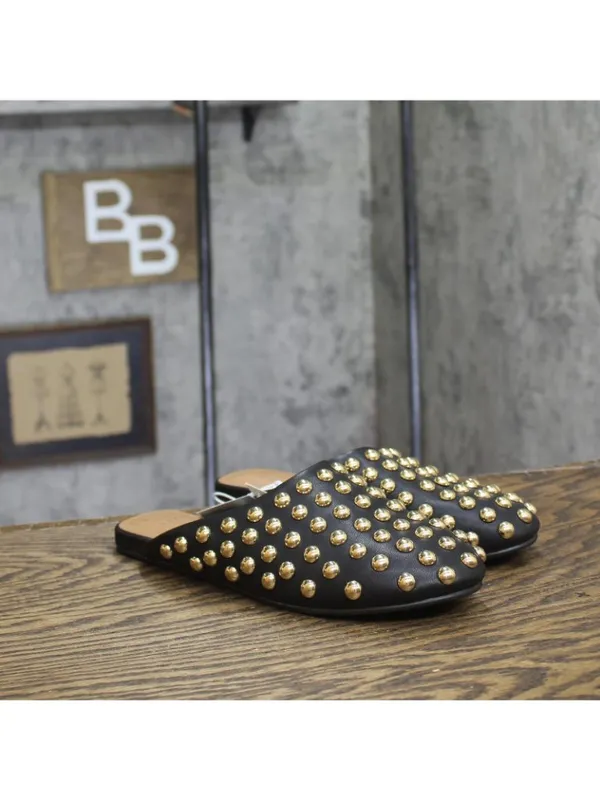NWT A New Day Womens Channing Studded Slip On Mule Flats Jet Black / Gold 6.5M - Image 2