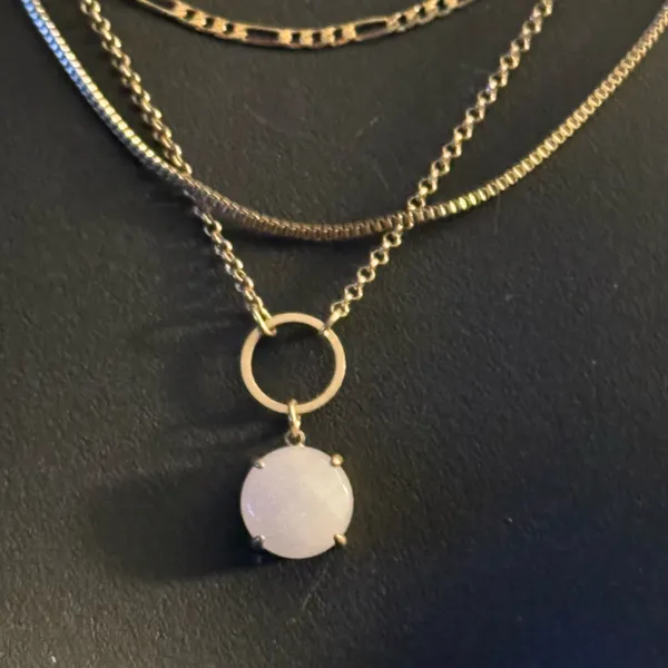 Gold tone multi layered chain rose quartz pendant necklace - Image 2