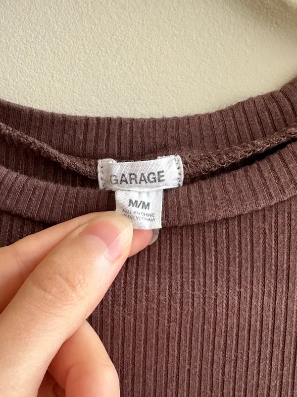 Garage Ribbed Cropped Tie Front Top, Casual Going Out Top, Brown, Size Medium - Image 8