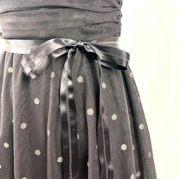BCBGMaxAzria Dark Brown Gold Swiss Dot Strapless Party Dress - Size M - Image 7