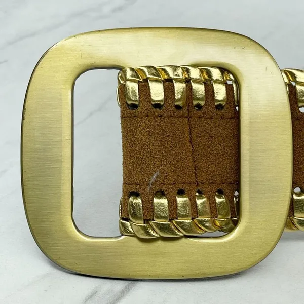 Brown Faux Suede Stretch Belt Metallic Gold Lacing Large/XL (L/XL) ✨ - Image 4