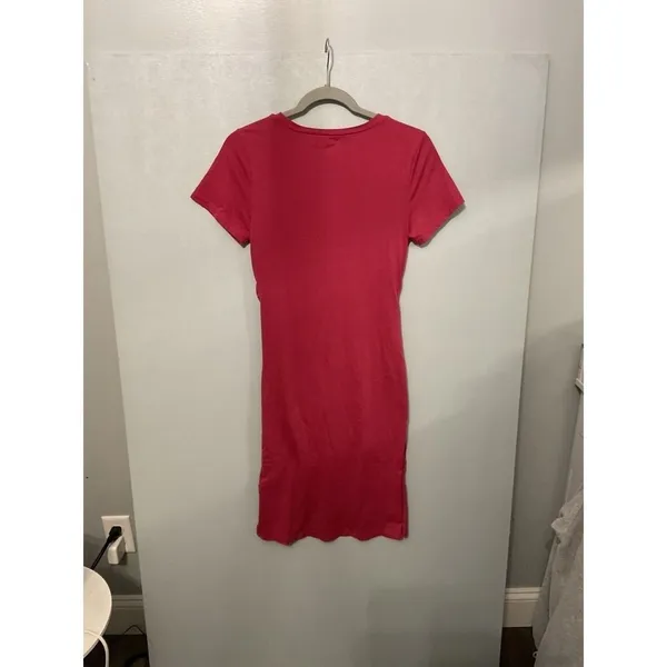 Jordann Womens Dress Pink Ruched Side Short Sleeve Knit Mini Size Medium - Image 3