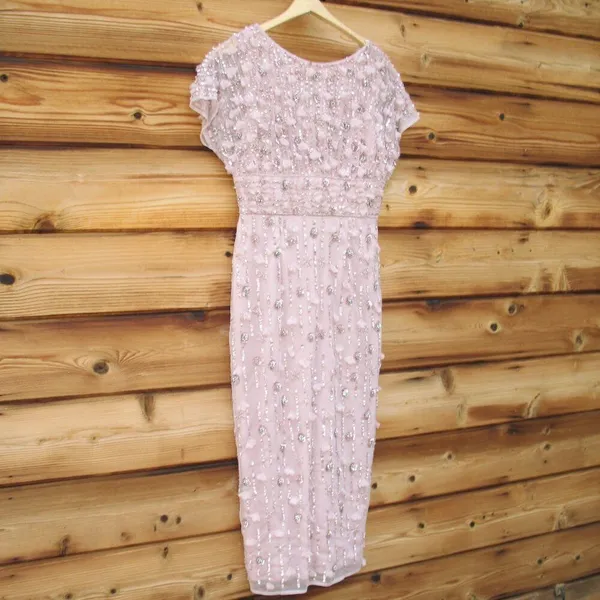 MAC DUGGAL 94117 Pink Cap Sleeve Column Midi Dress With Floral Beading - Image 7