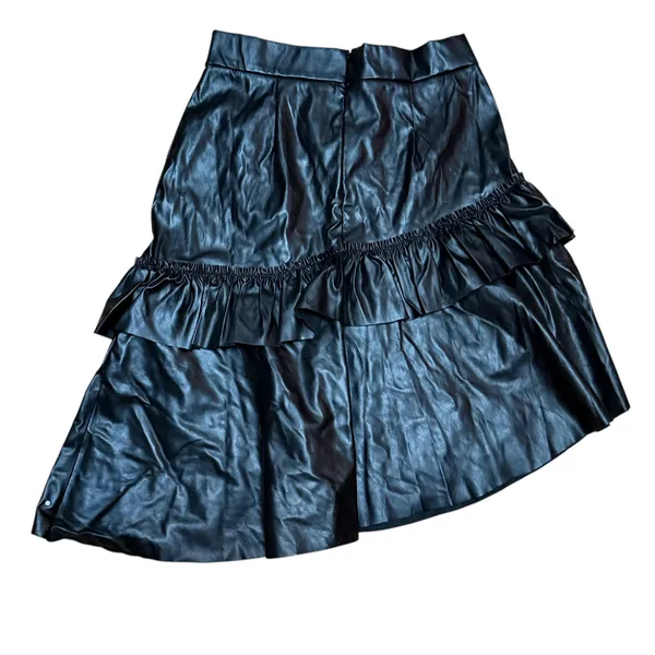 Faux leather pearl detail asymmetrical ruffle skirt - Image 2