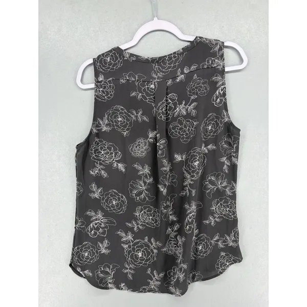 Loft‎ Outlet Womens Tank Top Grey White Floral Sleeveless Shell Blouse M - Image 3
