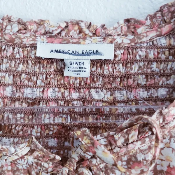 American Eagle Ditsy Floral Smocked Long Sleeve Peasant Blouse - Image 8