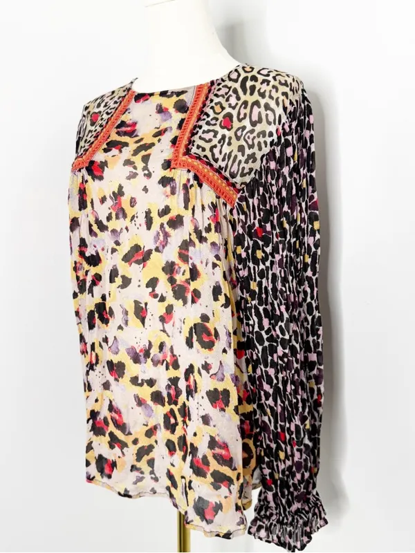Bl^nk London x Anthropologie Joelle Leopard Print Peasant Blouse Medium - Image 7