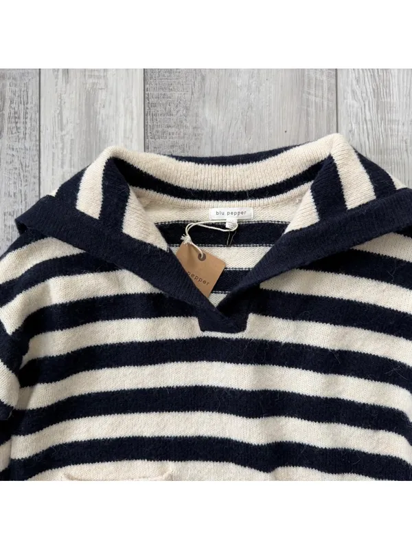 Blu Pepper Preppy Nautical Old Money Sailor Knit Stripe Fisherman Sweater medium - Image 4