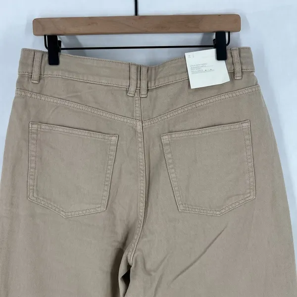 H&M Loose Mom Jeans Womens 12 Beige‎ Denim Cotton Logo Slim Fit High Waist New - Image 8