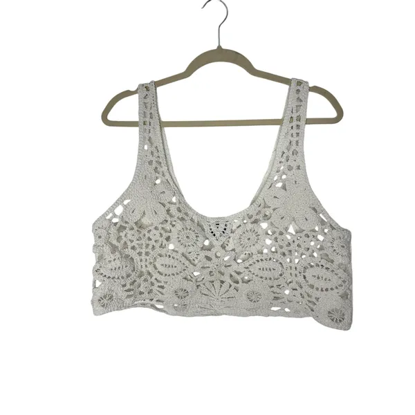 SNDYS Revolve Crochet Lace Crop Top XL White Boho Festival Cottage - Image 3