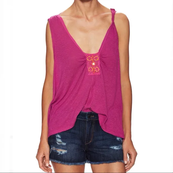 Free People New Vibes Tank Top Pink Small S Lightweight Embellished Boho NWT - Image 3